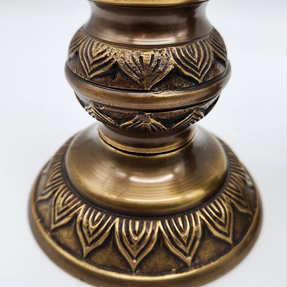 1950s IMA Brass and Green Marble Candle Holders Set (2) Made In India - Picture 6 of 12